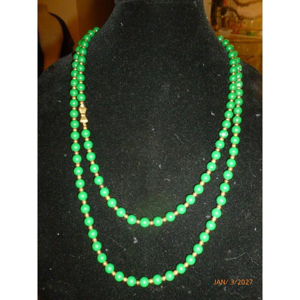 Vintage Green Plastic Long Necklace Beads 52" Opera Length